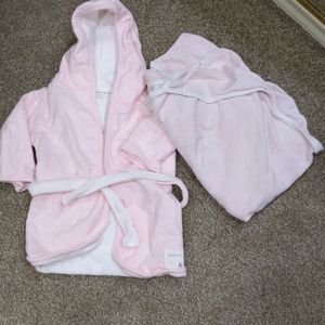 Hooded towel & baby bath robe set for girl